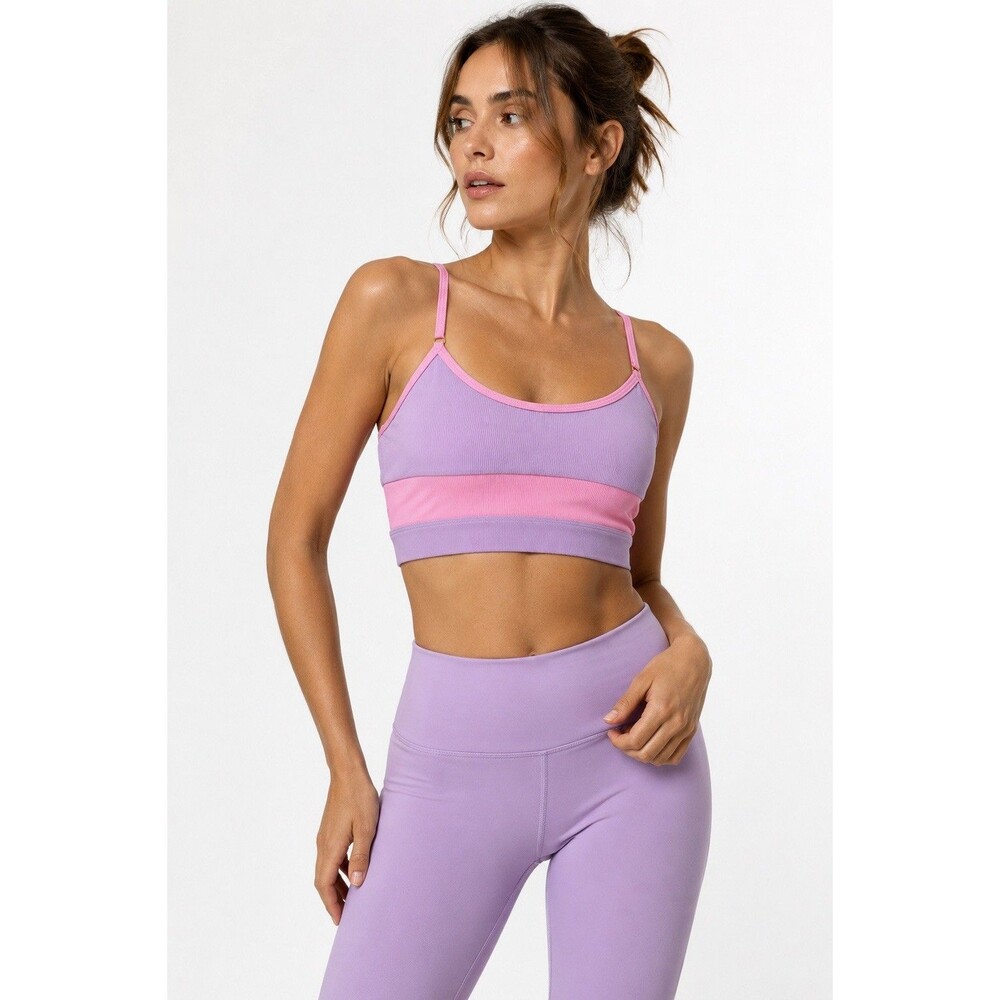 WILO The Label Ribbed Colorblock Sports Bra Pink Lilac Purple Strappy Size M